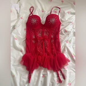 Gorgeous Victoria's Secret Red Sheer Babydoll corset